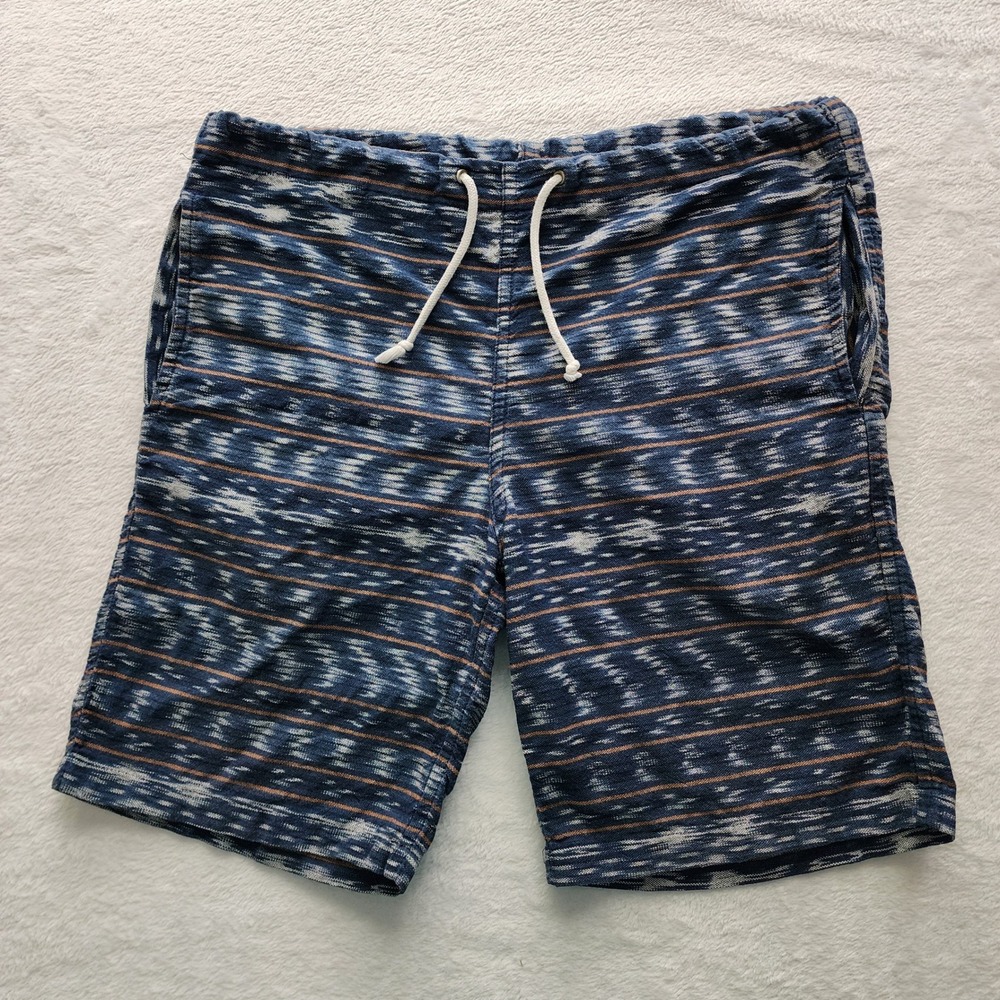 Handwoven Ikat Shorts Mens Large Blue Geometric Pattern Cotton Casual Resortwear
